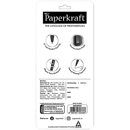 Paperkraft Chopin Lissome Matte Black Body - Metal Body Pen, Blue Ink Ball, Slim & Sleek, 1 pc  0.7mm Stainless Steel Tip, Best For Gifting & Professional Use, Office meeting essentials