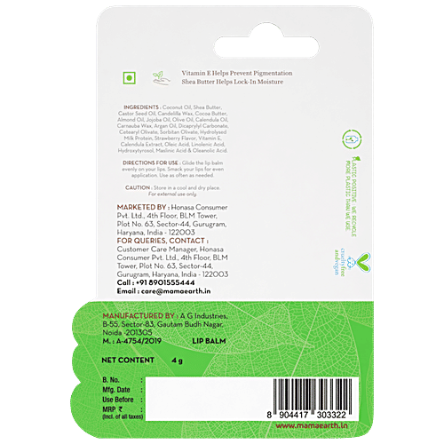 Mamaearth Nourishing 100% Natural Lip Balm With Vitaminc E & Shea Butter, 4 g  For Nourished Lips
