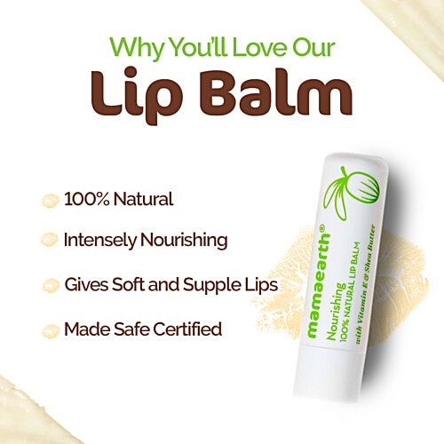 Mamaearth Nourishing 100% Natural Lip Balm With Vitaminc E & Shea Butter, 4 g  For Nourished Lips