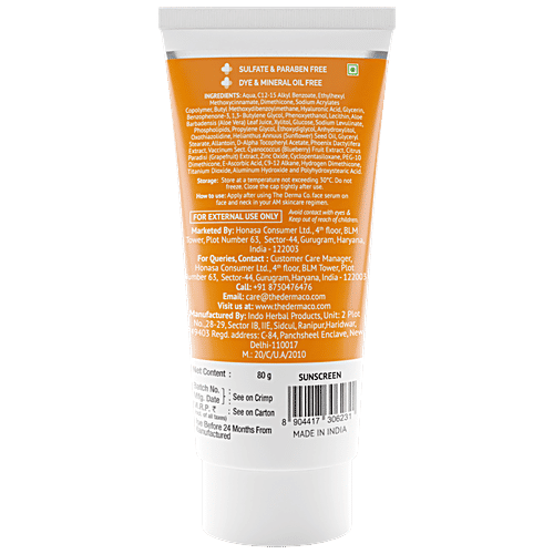 The Derma Co 1% Hyaluronic SPF 50 PA++++ Sunscreen Aqua Gel, 80 g No white-cast, For Broad Spectrum & Blue Light Protection