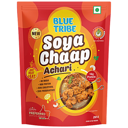 Blue Tribe Foods Achari Soya Chaap - Just Heat & Eat, 250 g  Vegetarian, No Maida, No Preservatives, High Protein