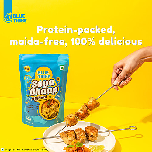 Blue Tribe Foods Afghani Soya Chaap - Just Heat & Eat, 250 g Vegetarian, No Maida, No Preservatives, High Protein
