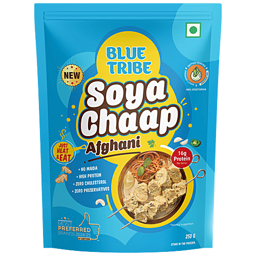 Blue Tribe Foods Afghani Soya Chaap - Just Heat & Eat, 250 g Vegetarian, No Maida, No Preservatives, High Protein