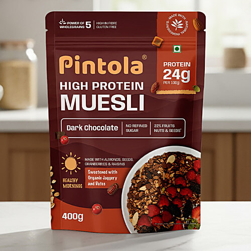Pintola Dark Chocolate & Cranberry High Protein Muesli, 400 g 22 g Protein, Natural Ingredients, High in Fibre