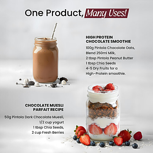 Pintola Dark Chocolate & Cranberry High Protein Muesli, 400 g 22 g Protein, Natural Ingredients, High in Fibre