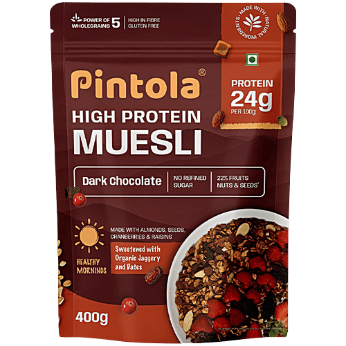 Pintola Dark Chocolate & Cranberry High Protein Muesli, 400 g 22 g Protein, Natural Ingredients, High in Fibre