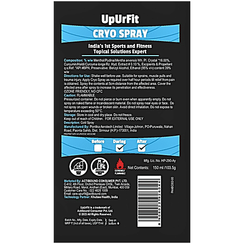 UpUrFit Cryo Spray For Sport & Workout Injury Pain Relief, 150 ml  Anti Oxidant & Anti Inflammation