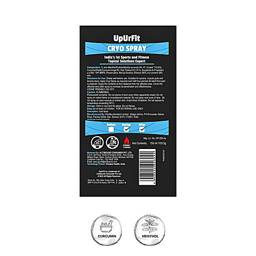 UpUrFit Cryo Spray For Sport & Workout Injury Pain Relief, 150 ml  Anti Oxidant & Anti Inflammation