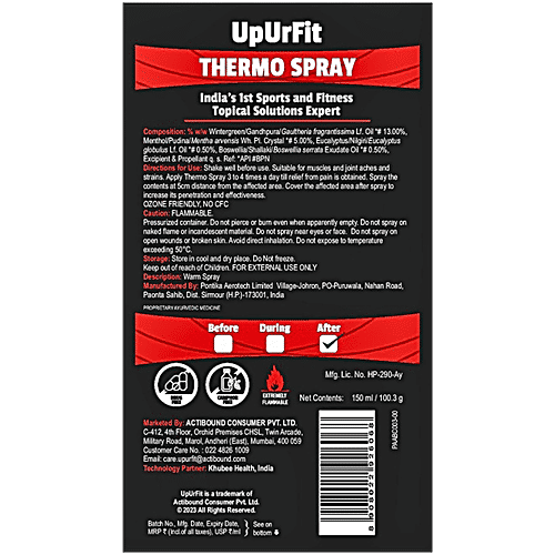 UpUrFit Thermo Spray For Muscle & Joint Pain Relief, 150 ml
