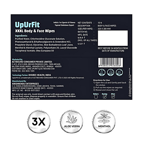 UpUrFit XXXL Body & Face Wipes, 10 pcs Post Sport & Workout Hair Cleansing