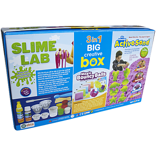 Ekta 3 In 1 Big Creative Box Slime Lab - Magic Bouncy Balls & Active Sand Sea Creatures, 36 pcs