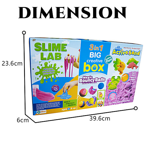 Ekta 3 In 1 Big Creative Box Slime Lab - Magic Bouncy Balls & Active Sand Sea Creatures, 36 pcs