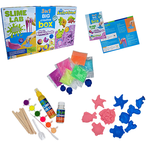 Ekta 3 In 1 Big Creative Box Slime Lab - Magic Bouncy Balls & Active Sand Sea Creatures, 36 pcs