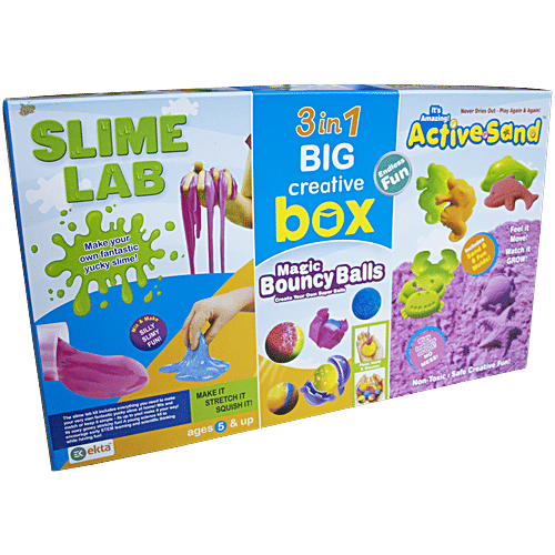 Ekta 3 In 1 Big Creative Box Slime Lab - Magic Bouncy Balls & Active Sand Sea Creatures, 36 pcs