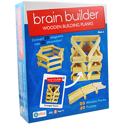 Ekta Brain Builder - Set 1, 60 pcs  Wooden Building Planks