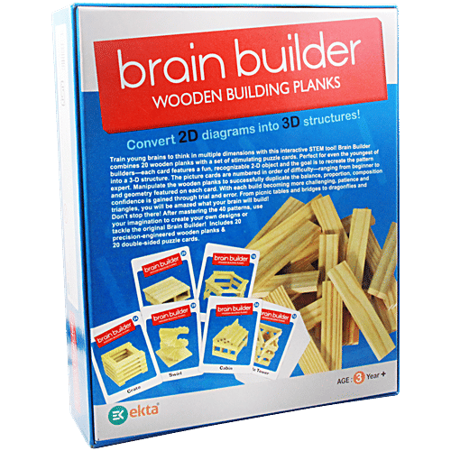 Ekta Brain Builder - Set 1, 60 pcs  Wooden Building Planks