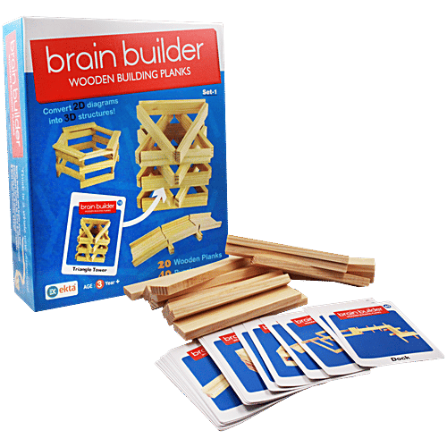 Ekta Brain Builder - Set 1, 60 pcs  Wooden Building Planks