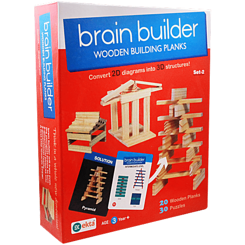 Ekta Brain Builder - Set 2, Age 3+, 50 pcs  Wooden Building Planks
