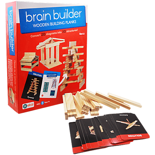 Ekta Brain Builder - Set 2, Age 3+, 50 pcs  Wooden Building Planks