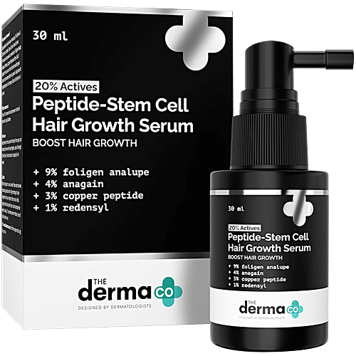 The Derma Co 20% Actives Peptide-Stem Cell Hair Growth Serum, 30 ml  9% Foligen Analupe | 4% Anagain | 3% Copper Peptide | 1% Redensyl, For Hair Growth, Reduces Hair Fall & Breakage, Boosts Hair Growth, Promotes Healthy Scalp, For All Hair Types