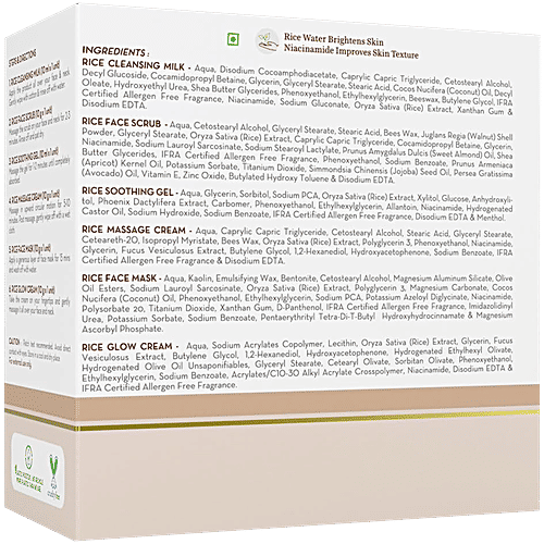 Mamaearth Rice Facial Kit - Niacinamide, For Glass Skin, 60 g Salon-Like Glowing Skin in 6 Easy Steps, Improves Skin Texture, Instant Glow, Suitable for all skin types