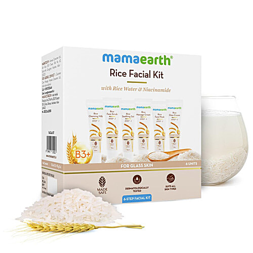 Mamaearth Rice Facial Kit - Niacinamide, For Glass Skin, 60 g Salon-Like Glowing Skin in 6 Easy Steps, Improves Skin Texture, Instant Glow, Suitable for all skin types
