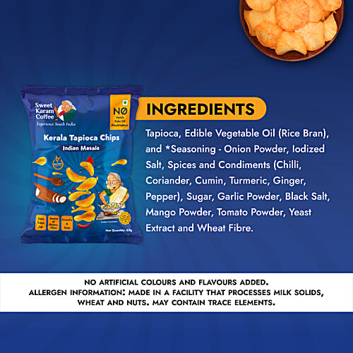 Sweet Karam Coffee Indian Masala Kerala Tapioca Chips, 65 g No Maida
