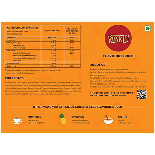 Ruskle Chilly Cheese Flavoured Rusk, 200 g  