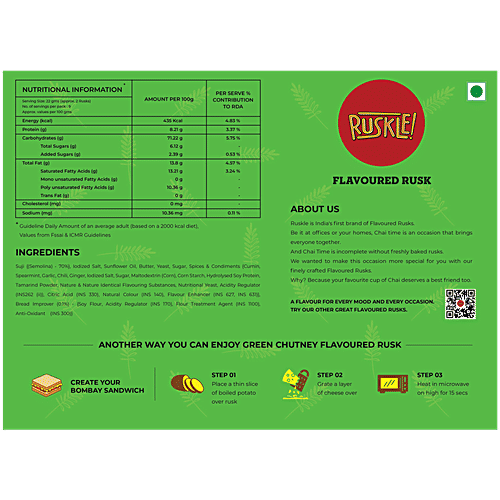 Ruskle Green Chutney Flavoured Rusk, 200 g  