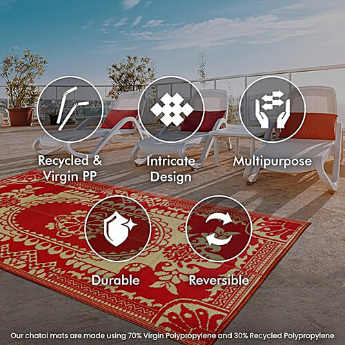 Sapana Carpet-Mats Chittagong Fold Chatai/Mat - Red & Gold, 1 pc Polypropylene