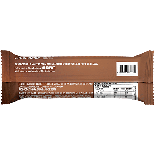 Baskin Robbins Choco Fudge Doublet Bar Stickless Ice Cream, 65 ml