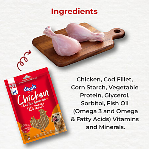 Drools Cod Fish Sandwich Real Chicken Dog Treats, 70 g Enriched with Vitamins & Minerals, Improves Metabolism and Healthy Skin & Coat, Low Fat, High Protein