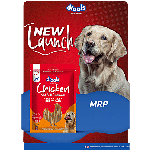 Drools Cod Fish Sandwich Real Chicken Dog Treats, 70 g Enriched with Vitamins & Minerals, Improves Metabolism and Healthy Skin & Coat, Low Fat, High Protein