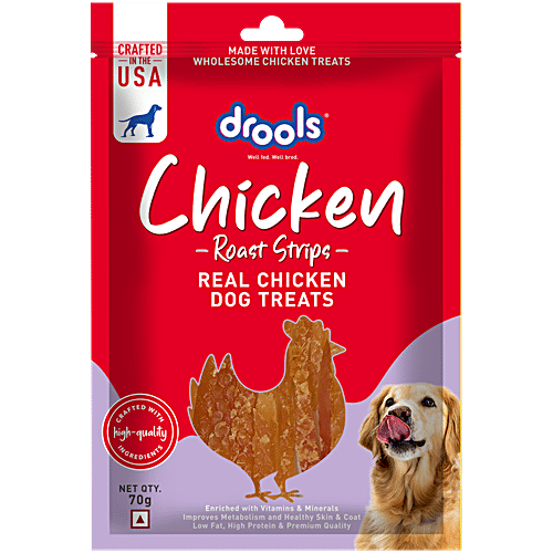 Drools Roast Strips Real Chicken Dog Treats, 70 g Enriched with Vitamins & Minerals, Improves Metabolism and Healthy Skin & Coat, Low Fat, High Protein