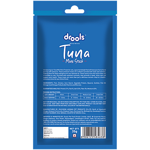 Drools Tuna Mini Stick Real Fish Cat Treats, 35 g Enriched with Vitamins & Minerals, Improves Metabolism and Healthy Skin & Coat, Low Fat, High Protein