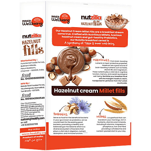 Inner Wellbeing Nutzilla Hazelnut Cream Millet Fills, 250 g With Gut-Healthy Prebiotic