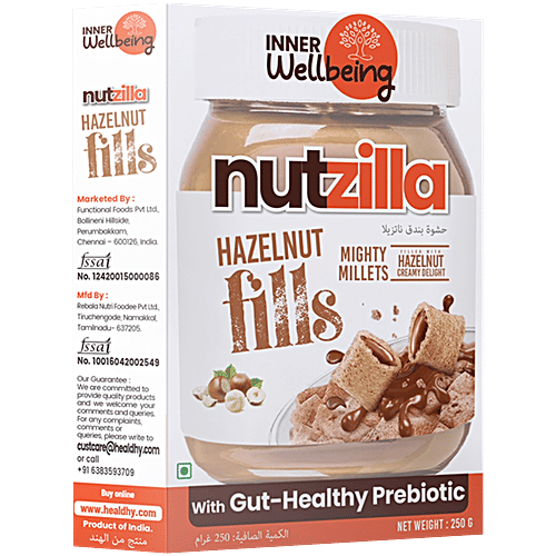 Inner Wellbeing Nutzilla Hazelnut Cream Millet Fills, 250 g With Gut-Healthy Prebiotic