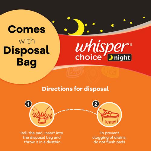 Whisper Choice Night Sanitary Pads - XXL, Up To 100% Stain Protection, 40 pcs XXL - 31.7 cm