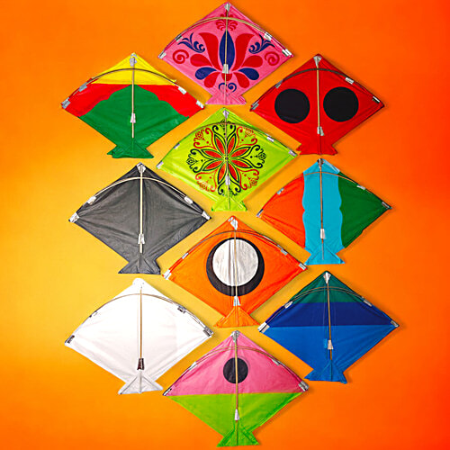House of Festivals Paper Kites - Assorted, Multicolour, 48 x 48 cm, 10 pcs (Buy 8 Get 2 Free) 