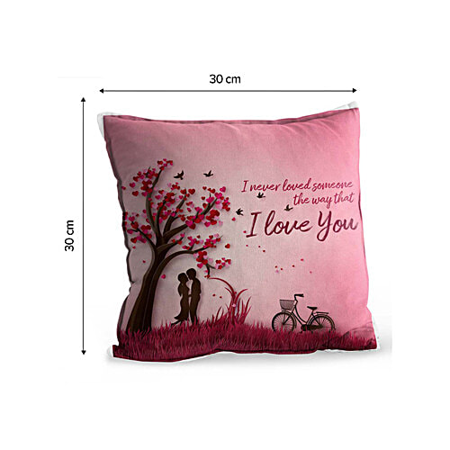 eCraftIndia Couple Under Tree "I Never Loved Someone The Way That I Love You" Quote Digital Printed Cushion - Cover With Filler, 1 pc  