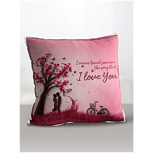 eCraftIndia Couple Under Tree "I Never Loved Someone The Way That I Love You" Quote Digital Printed Cushion - Cover With Filler, 1 pc  