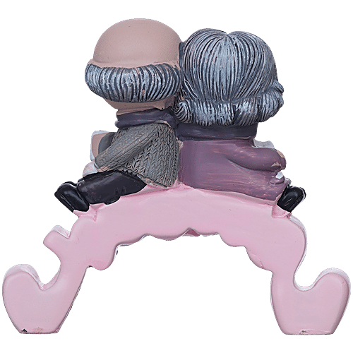 eCraftIndia Cute Old Couple Statue Sitting On Sweet Stand - Decorative Showpiece, 1 pc  