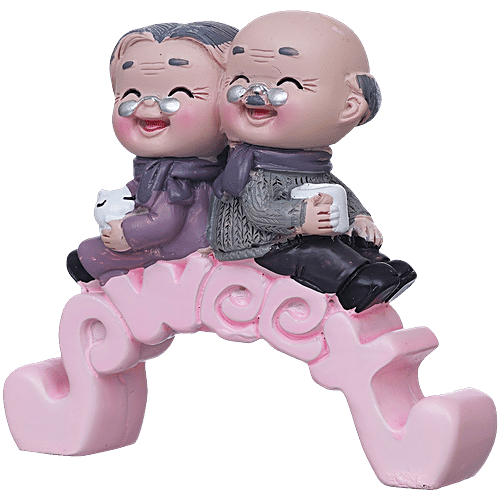 eCraftIndia Cute Old Couple Statue Sitting On Sweet Stand - Decorative Showpiece, 1 pc  