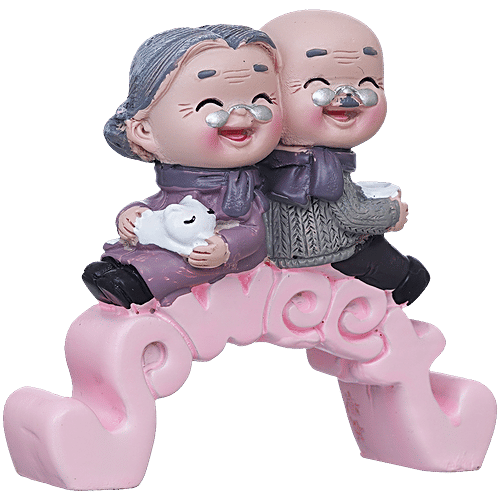 eCraftIndia Cute Old Couple Statue Sitting On Sweet Stand - Decorative Showpiece, 1 pc  