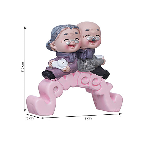 eCraftIndia Cute Old Couple Statue Sitting On Sweet Stand - Decorative Showpiece, 1 pc  