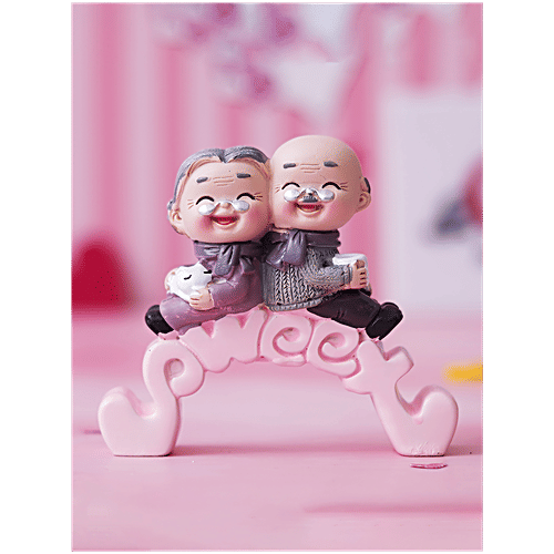 eCraftIndia Cute Old Couple Statue Sitting On Sweet Stand - Decorative Showpiece, 1 pc  