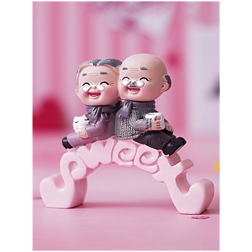eCraftIndia Cute Old Couple Statue Sitting On Sweet Stand - Decorative Showpiece, 1 pc  