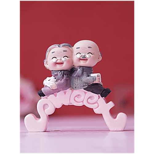 eCraftIndia Cute Old Couple Statue Sitting On Sweet Stand - Decorative Showpiece, 1 pc  