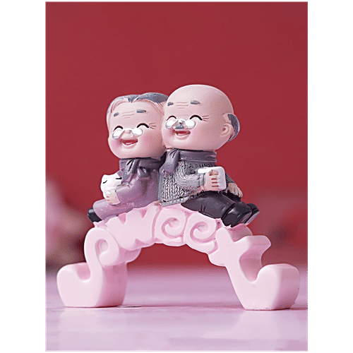 eCraftIndia Cute Old Couple Statue Sitting On Sweet Stand - Decorative Showpiece, 1 pc  
