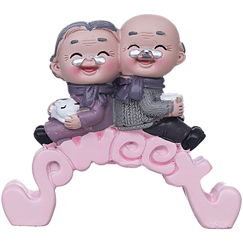 eCraftIndia Cute Old Couple Statue Sitting On Sweet Stand - Decorative Showpiece, 1 pc  